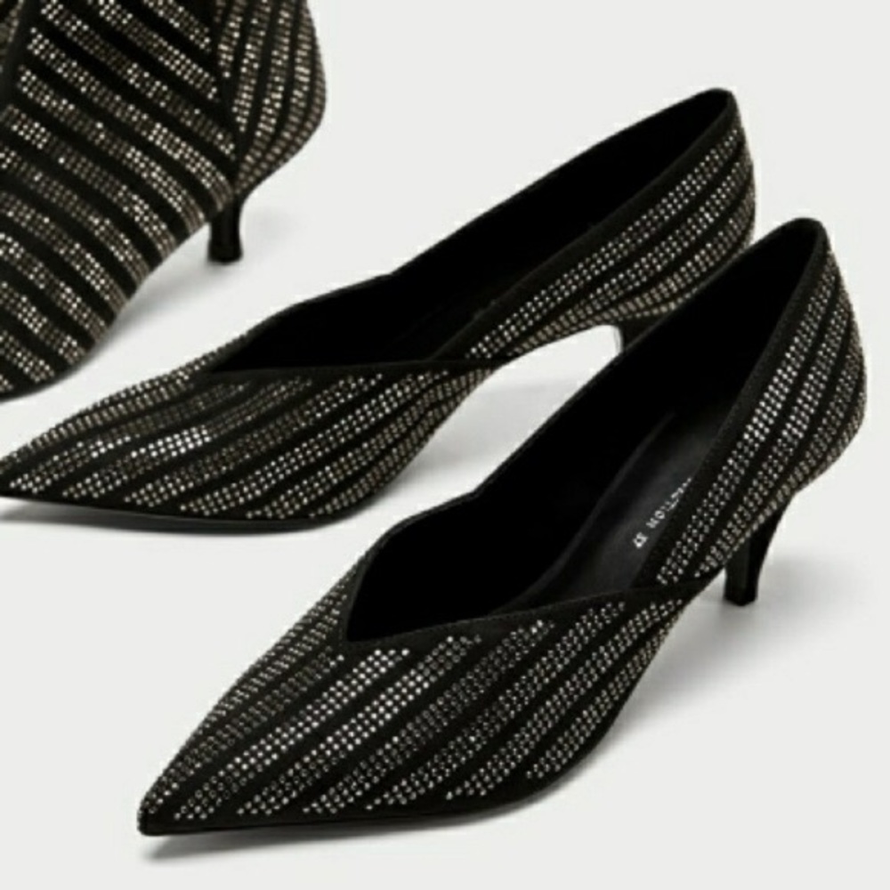 zara shiny v vamp high heel court shoes